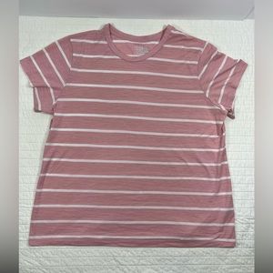 Time and Tru striped shirt sleeve tee, pink; Size XL